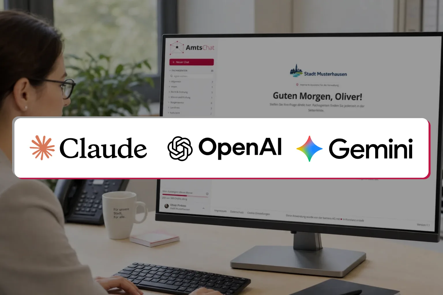 AmtsChat-Oberfläche mit Auswahl verschiedener KI-Modelle und Bildgenerierung